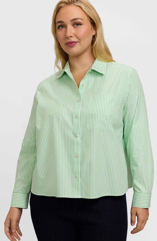 Foxcroft Jodie Stripe Cotton Button-up Blouse In Green