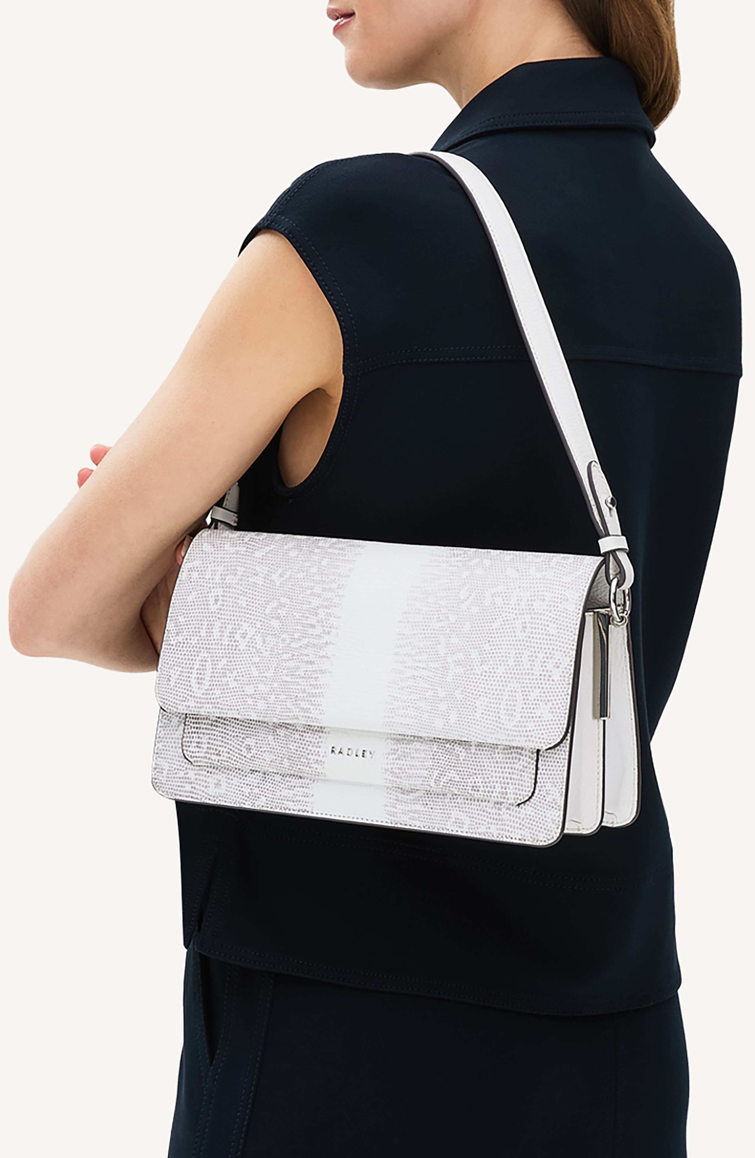 Radley Medium Lizard Embossed Leather Shoulder Bag, Alternate, color, Bright White