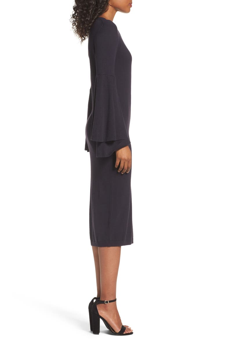 Bell Sleeve Sweater Dress, Alternate, color, NAVY WELL