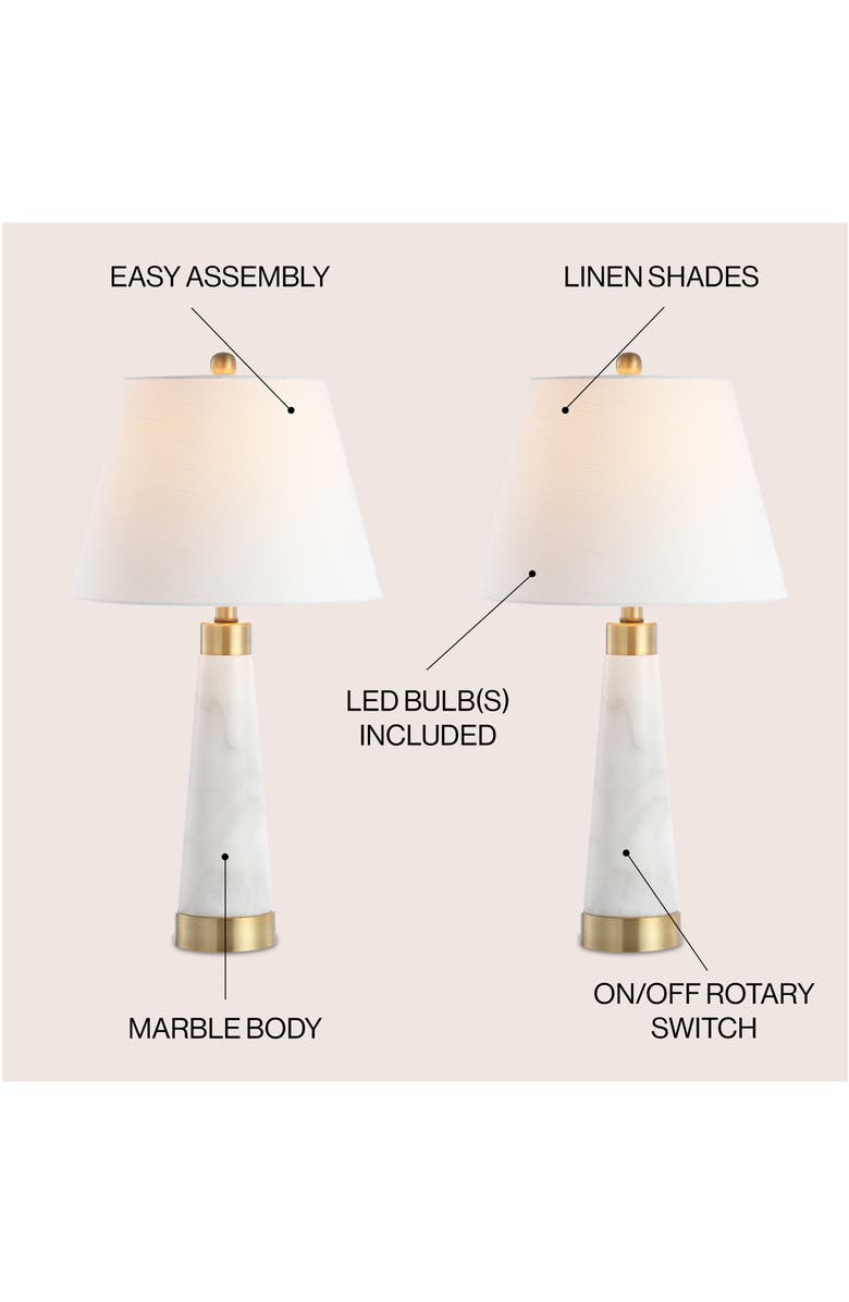 JONATHAN Y Travis 26.5" Marble/Iron Gold Modern Column LED Table Lamp, White, Alternate, color, White