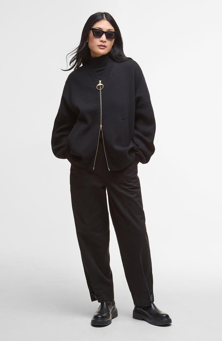 Barbour Milda Oversize Cotton & Wool Bomber Cardigan, Alternate, color, Black