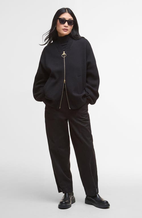 Barbour Milda Oversize Cotton & Wool Bomber Cardigan In Black