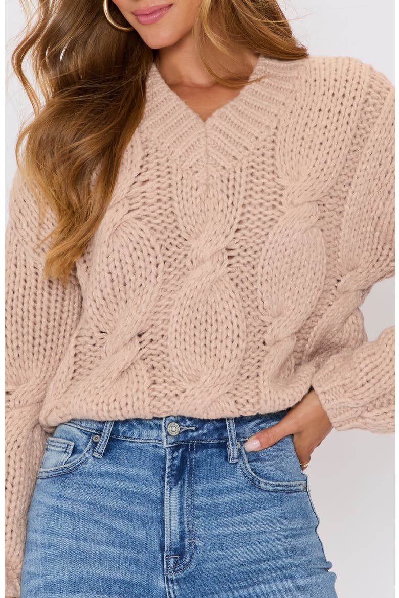 Josephine Chunky V-Neck Sweater, Alternate, color, TAUPE