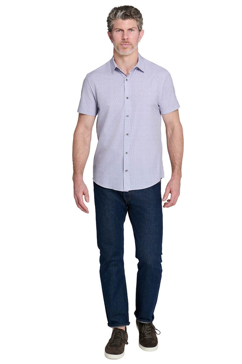 Slim Fit Abstract Performance Short Sleeve Button-Up Shirt, Alternate, color, WHITE
