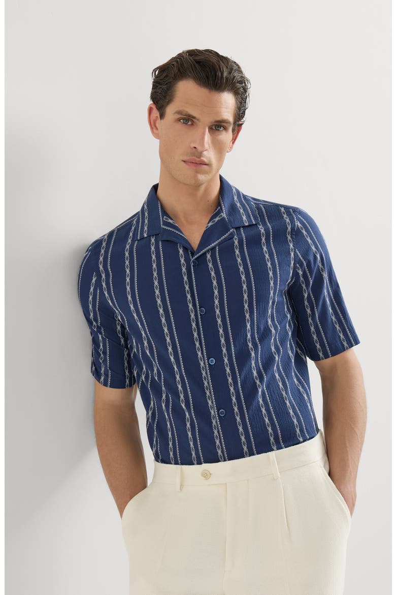Seersucker short sleeve shirt, Alternate, color, Navy Blue