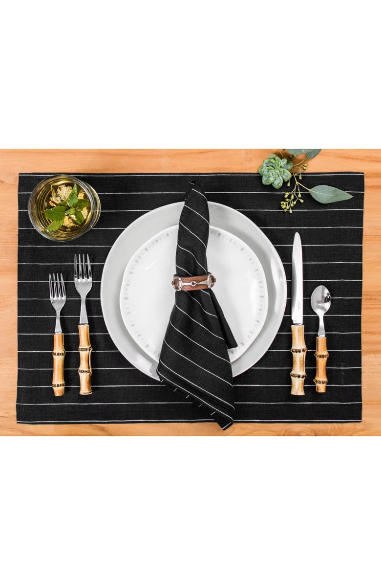 Solino Home Linen Placemats - Pinstripe, 14" x 19" Inch, Alternate, color, Black And White