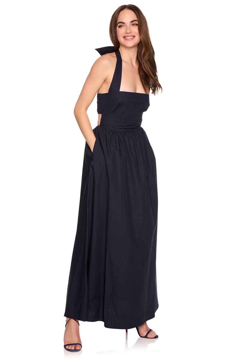 Susana Monaco Halter Neck Cotton Poplin Dress, Alternate, color, Midnight