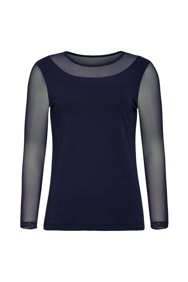 Kim Mesh-Sleeve Top in Pima Modal, Main, color, Navy