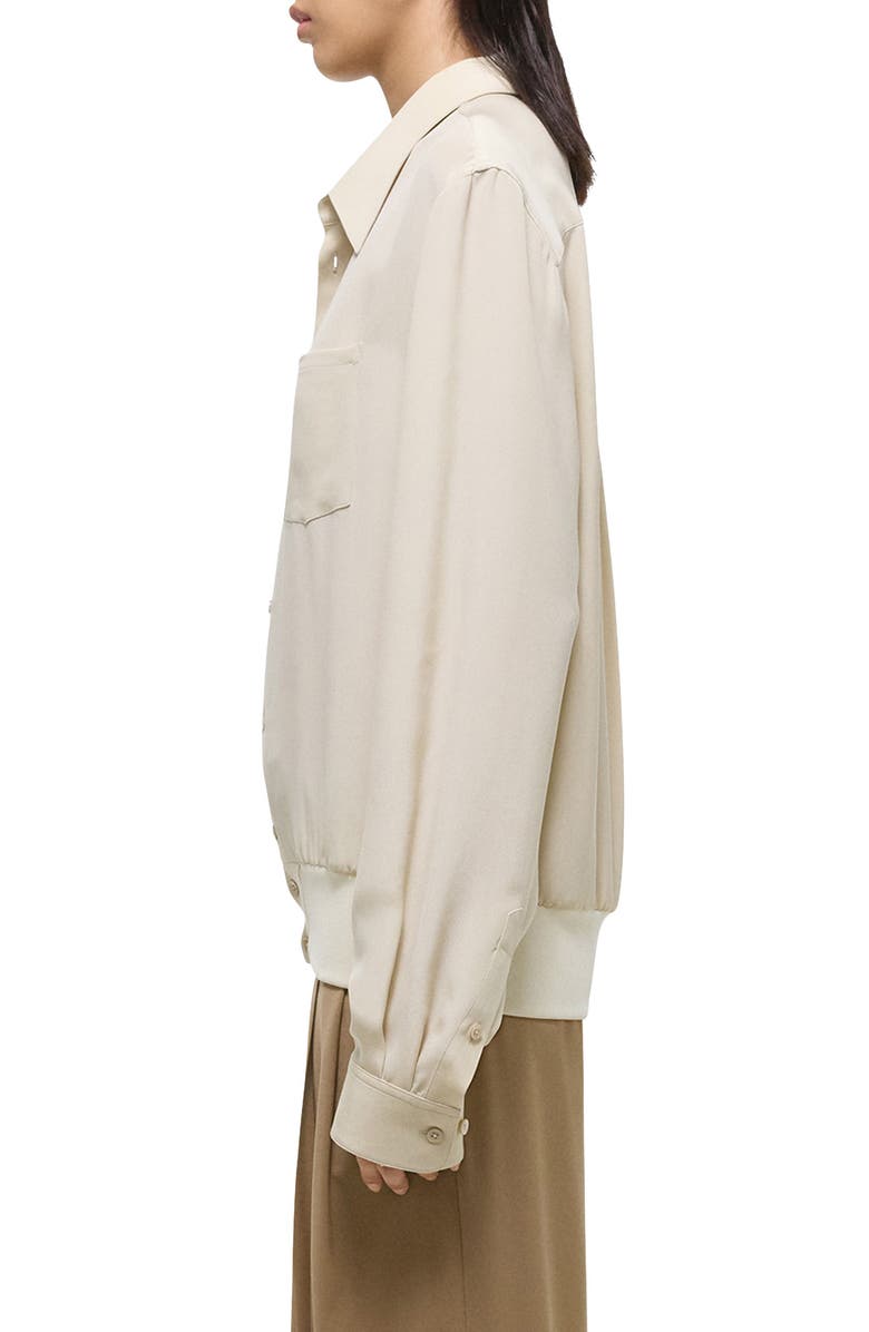 Helmut Lang Bomber Crinkle Long Sleeve Silk Shirt, Alternate, color, Oat