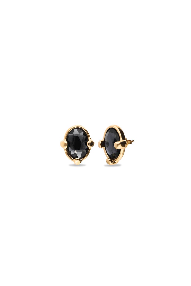18K Gold-Plated Earrings with Black Faceted Crystal, Alternate, color, Gold