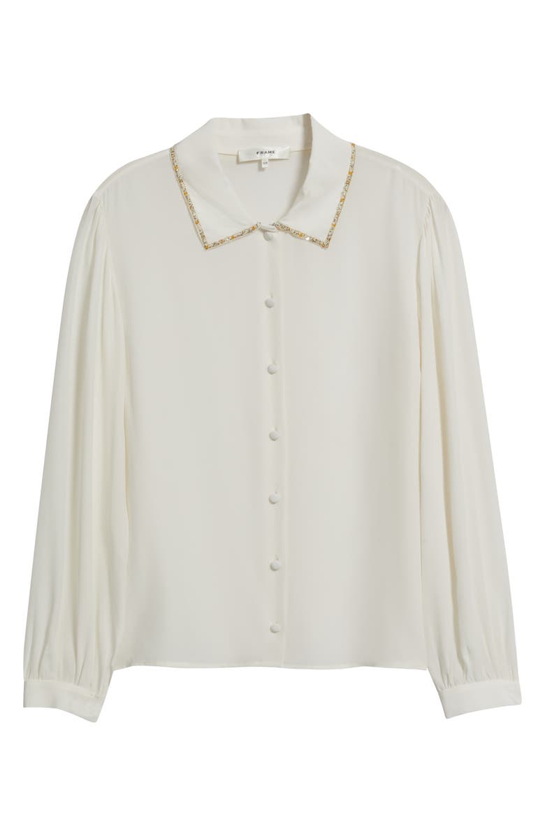 FRAME The Bead Embellished Silk Button-Up Shirt, Alternate, color, Cream