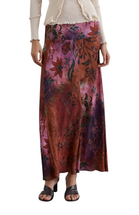Long Flared Printed Skirt