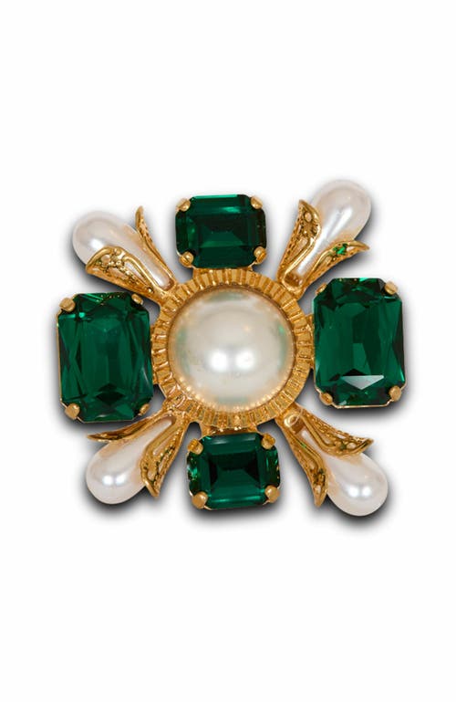 Balmain Baroque Bead And Crystal Ring In Gold