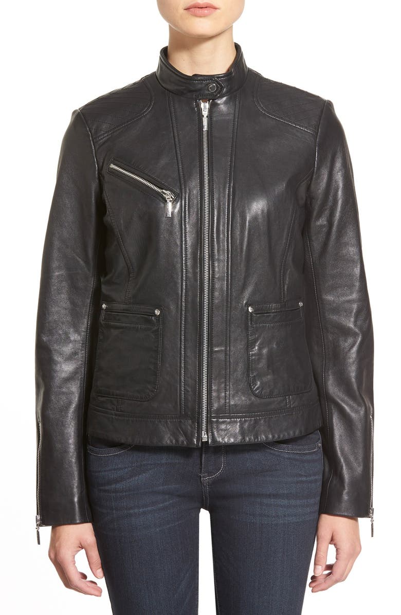 Bernardo Zip Front Leather Jacket, Alternate, color, 