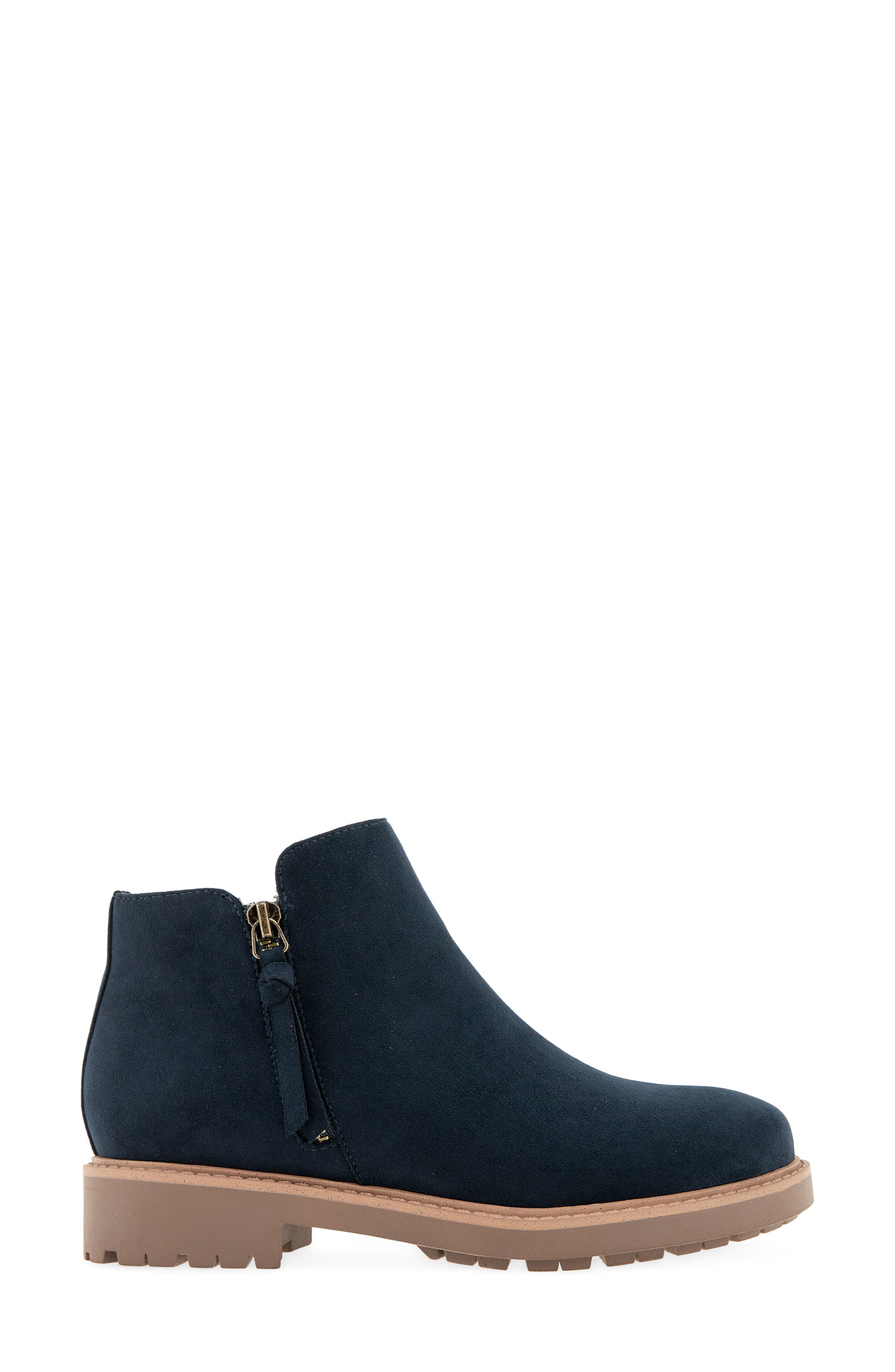 Saige Faux Leather Bootie, Alternate, color, NAVY FAUX SUEDE
