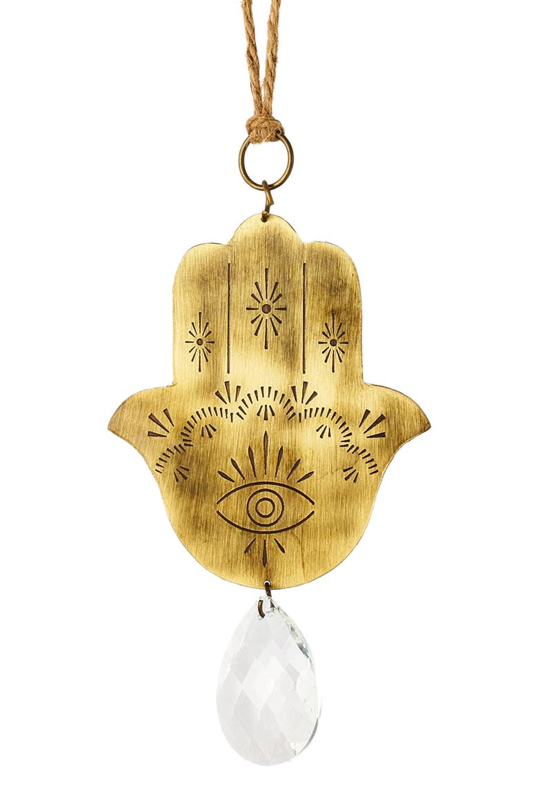 Surya Hamsa Engraved Brass Suncatcher, Main, color, Gold