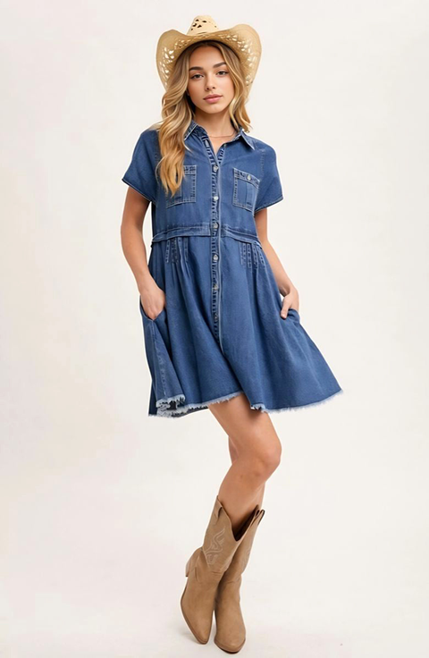 Button-Down Denim Mini Dress