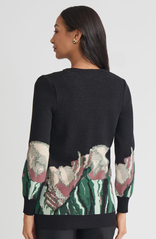 Misook Relaxed Floral Jacquard Knit Cardigan In Black