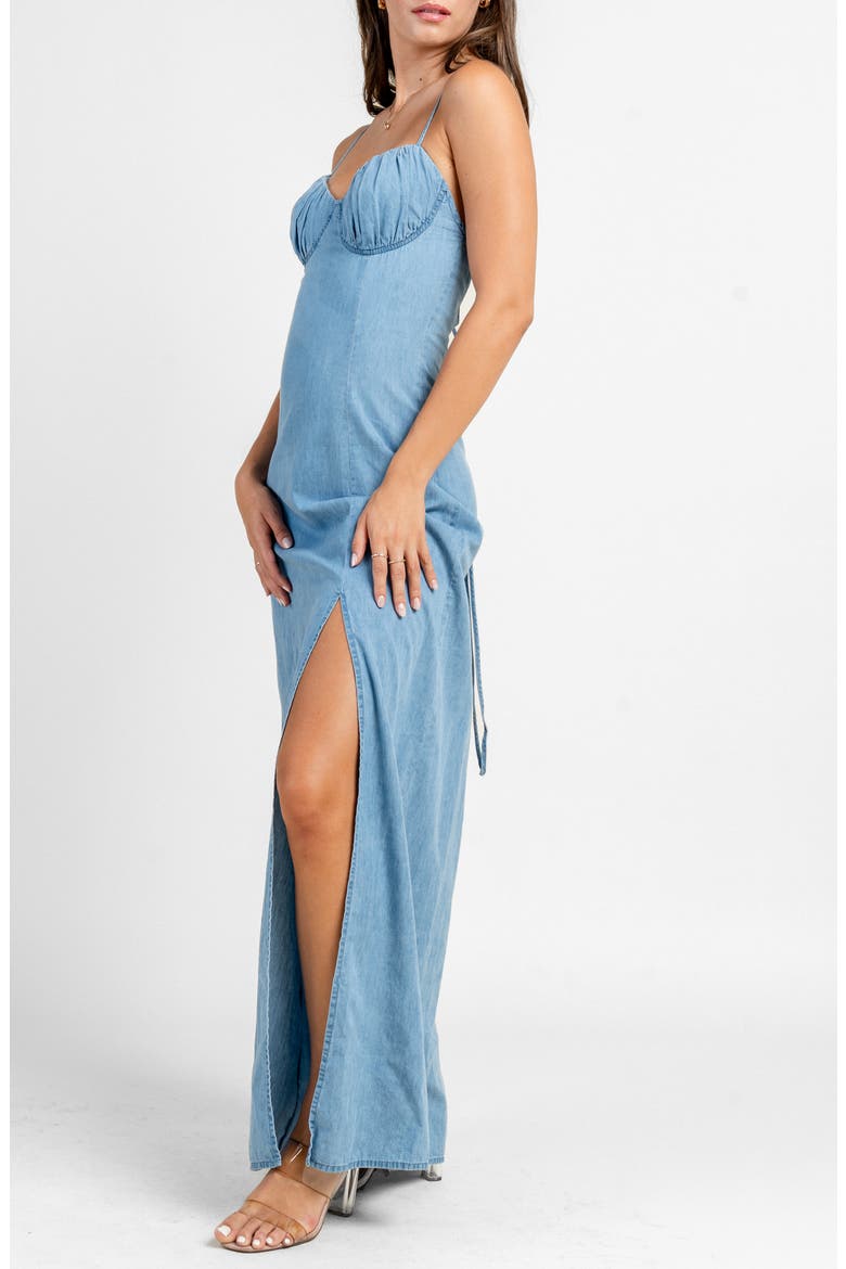 Ruched Bust Denim Maxi Dress, Alternate, color, BLUE