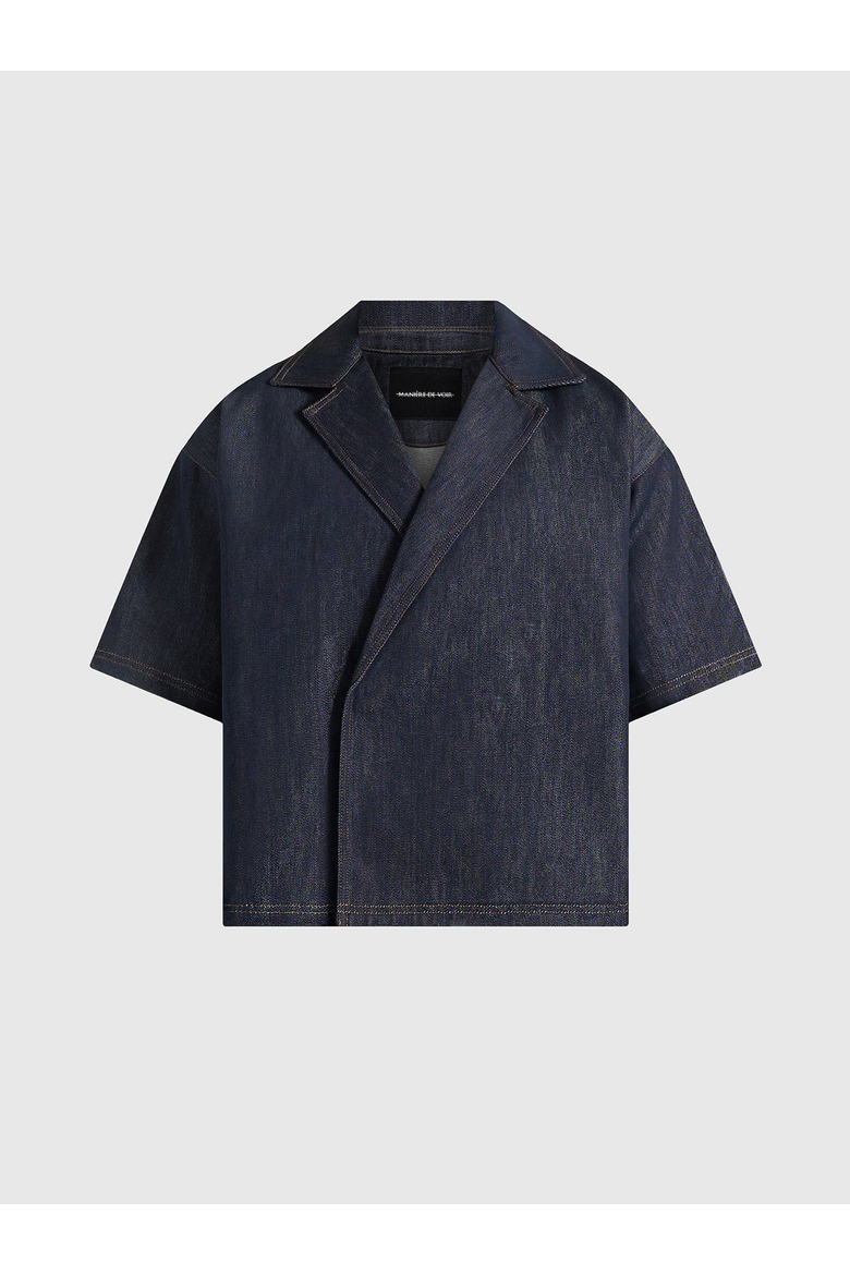 Abel Boxy Double Breasted Denim Shirt, Alternate, color, Indigo