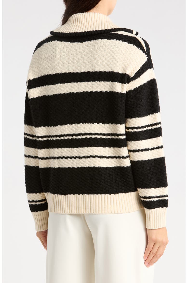 Striped Zip Cardigan, Alternate, color, CREAM/ BLACK