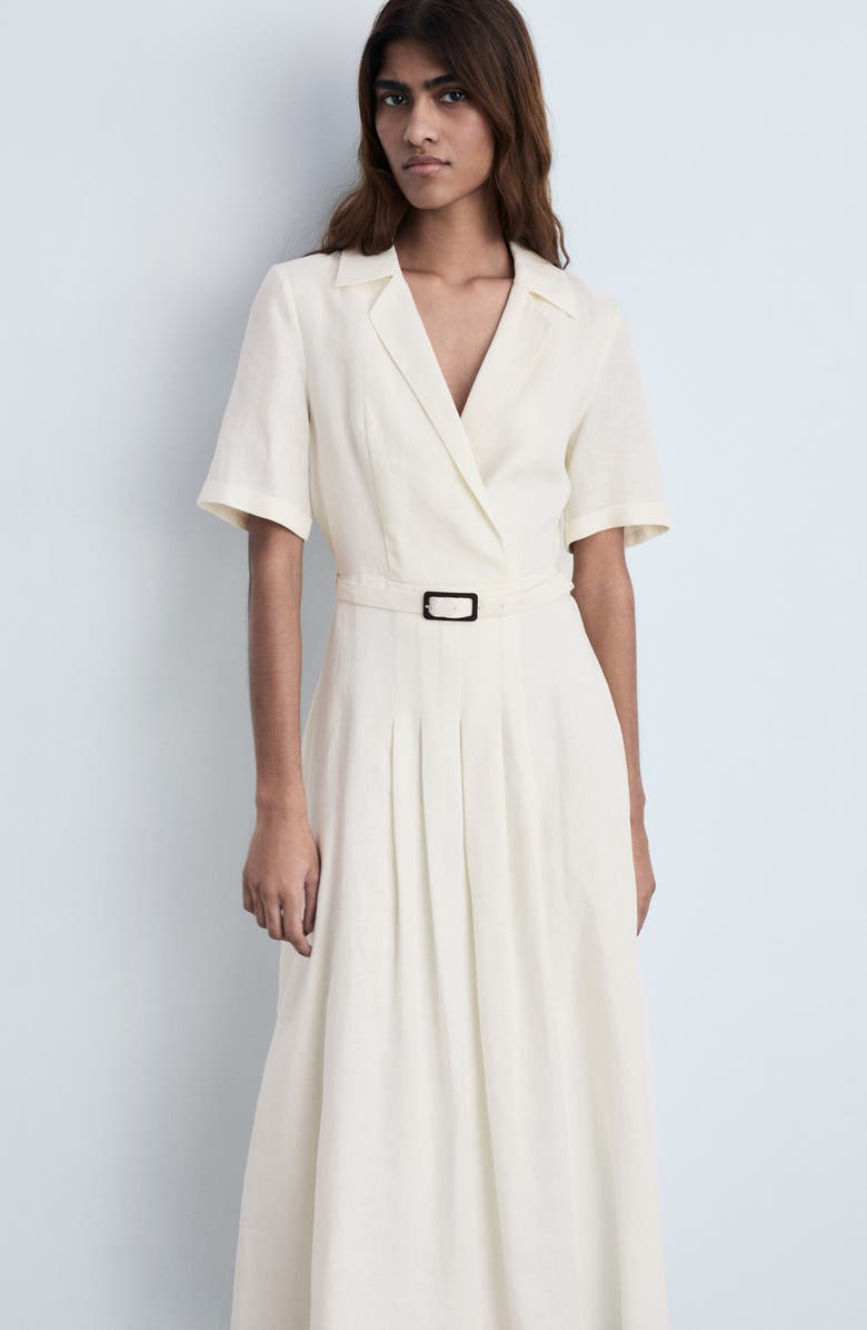 MANGO Belted Linen Dress, Alternate, color, 