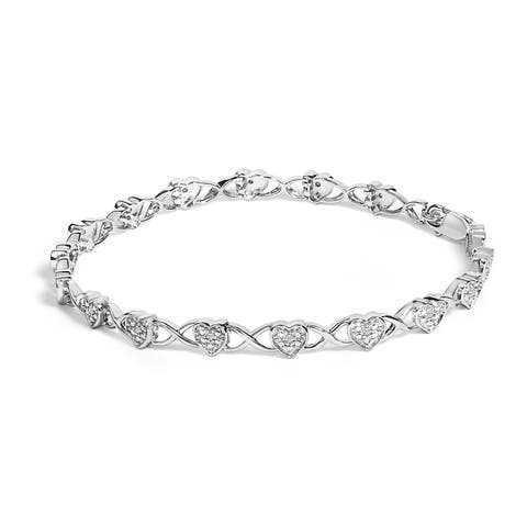 Silver Diamond Accent Heart Link Bracelet - 7.25"
