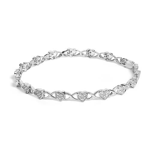 Haus of Brilliance Silver Diamond Accent Heart Link Bracelet - 7.25" in White at Nordstrom