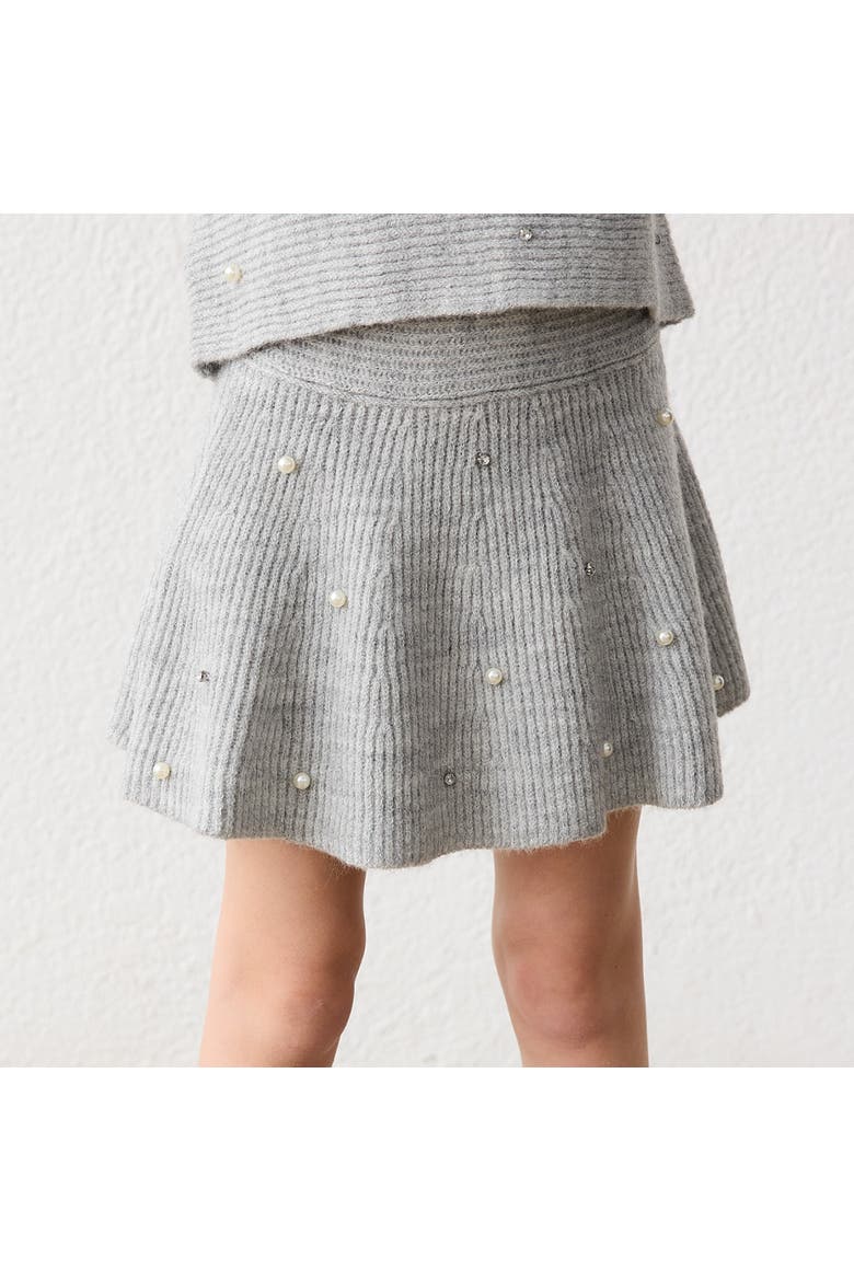 Pearl Embellished Knit Skirt, Alternate, color, Grey