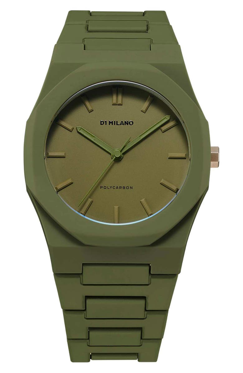 D1 Milano Polycarbon Bracelet Watch, 40.5mm, Main, color, Military Green