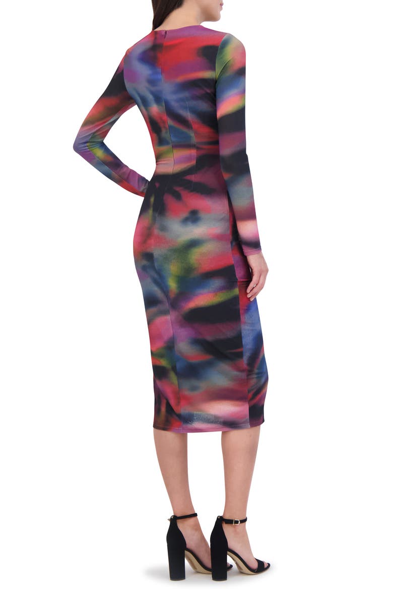 Vince Camuto Ruched Long Sleeve Body-Con Dress, Alternate, color, Red Multi