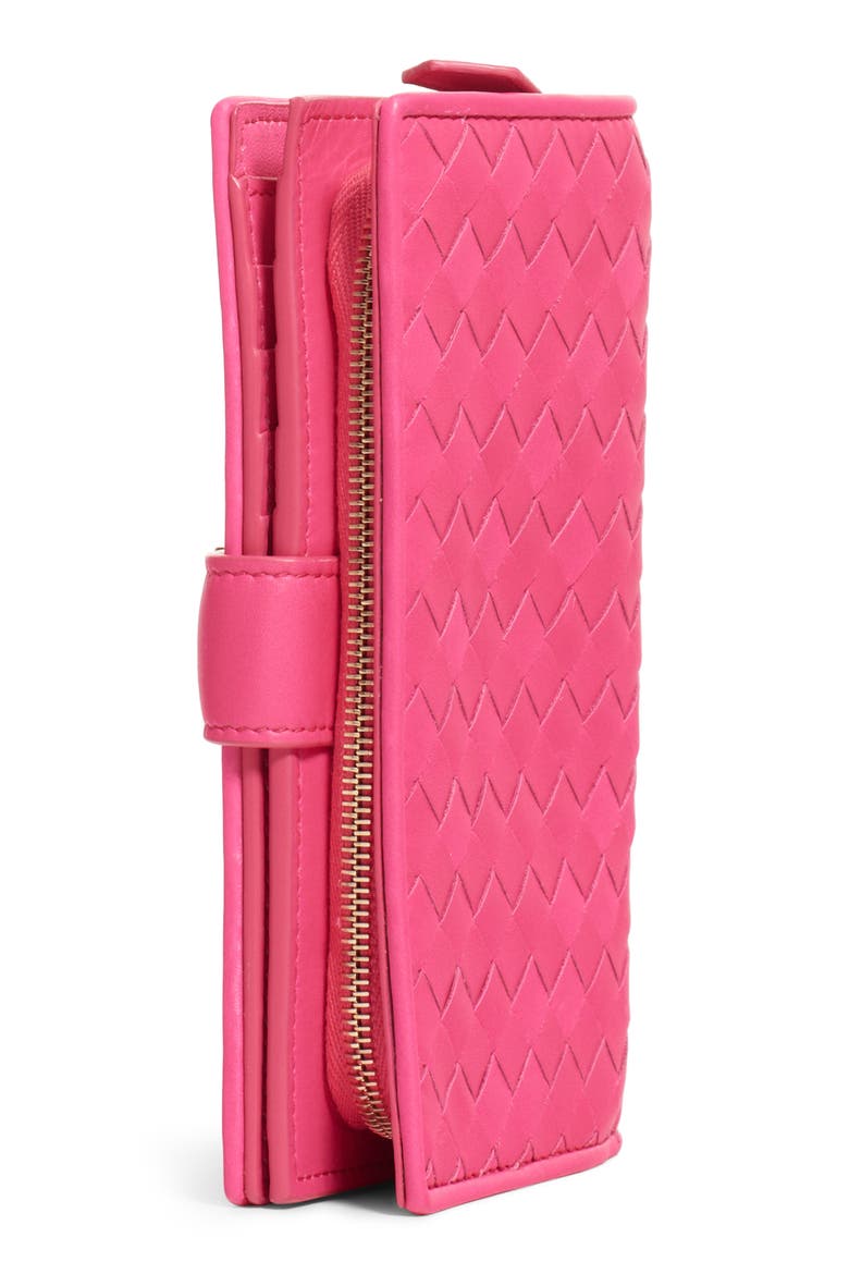 Intrecciato Leather French Wallet, Alternate, color, NEON/ NEON-GOLD