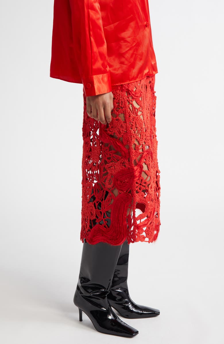 Jil Sander Mixed Lace Midi Skirt, Alternate, color, Rouge