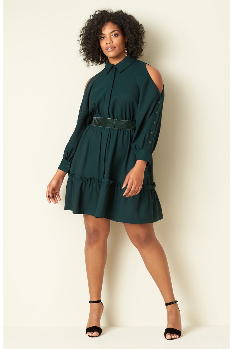 Cold Shoulder Shirtdress, Main, color, GREEN