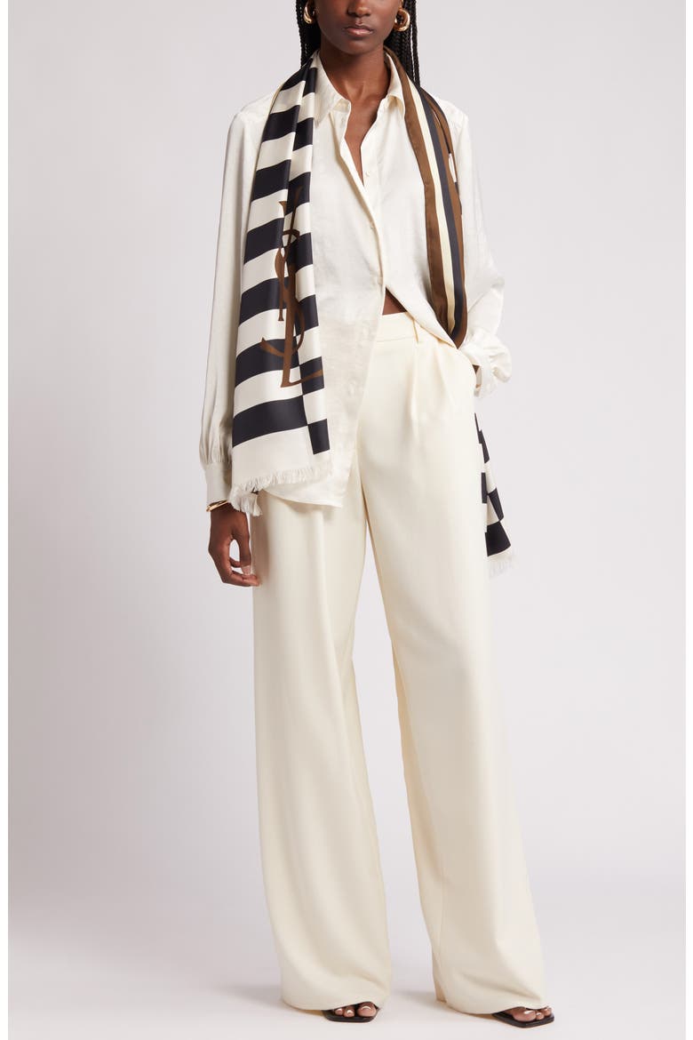 Textured Shirred Button-Up Shirt, Alternate, color, IVORY PRISTINE