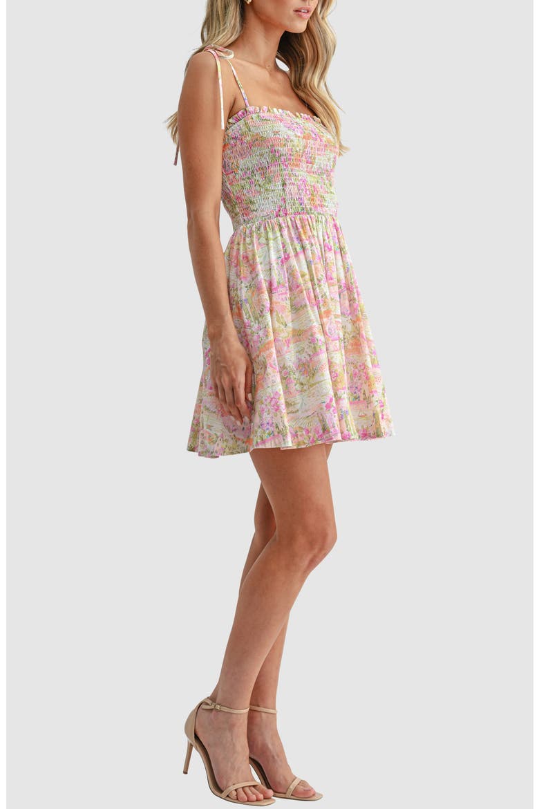 Tie Shoulder Smocked Minidress, Alternate, color, PINK MULTI