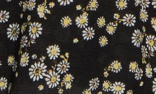 Max Studio Floral Print Ruffle Neck Blouse In Black/white Daisies Tossed