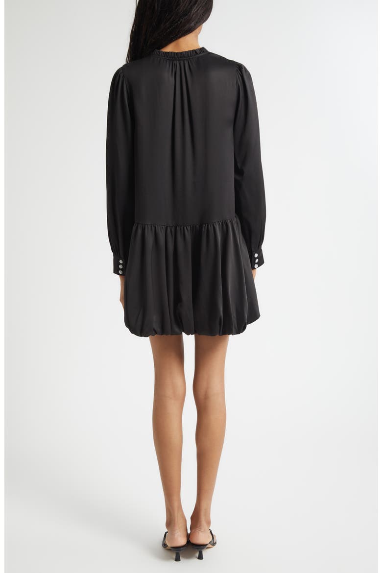 Valetta Bubble Hem Long Sleeve Satin Minidress, Alternate, color, BLACK