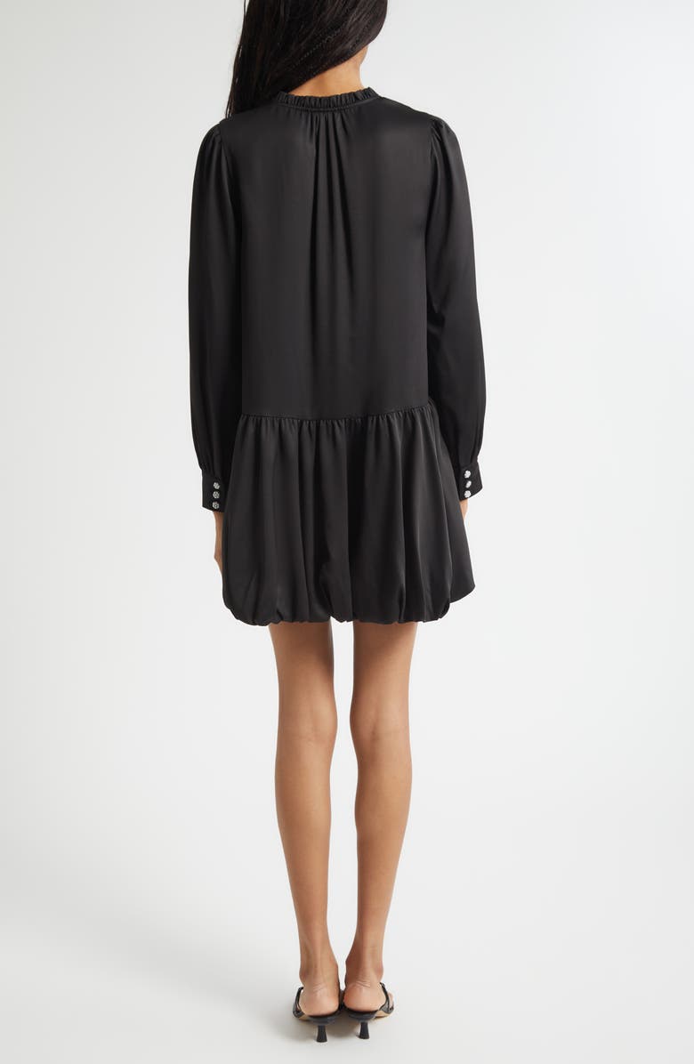 Cinq à Sept Valetta Bubble Hem Long Sleeve Satin Minidress, Alternate, color, Black