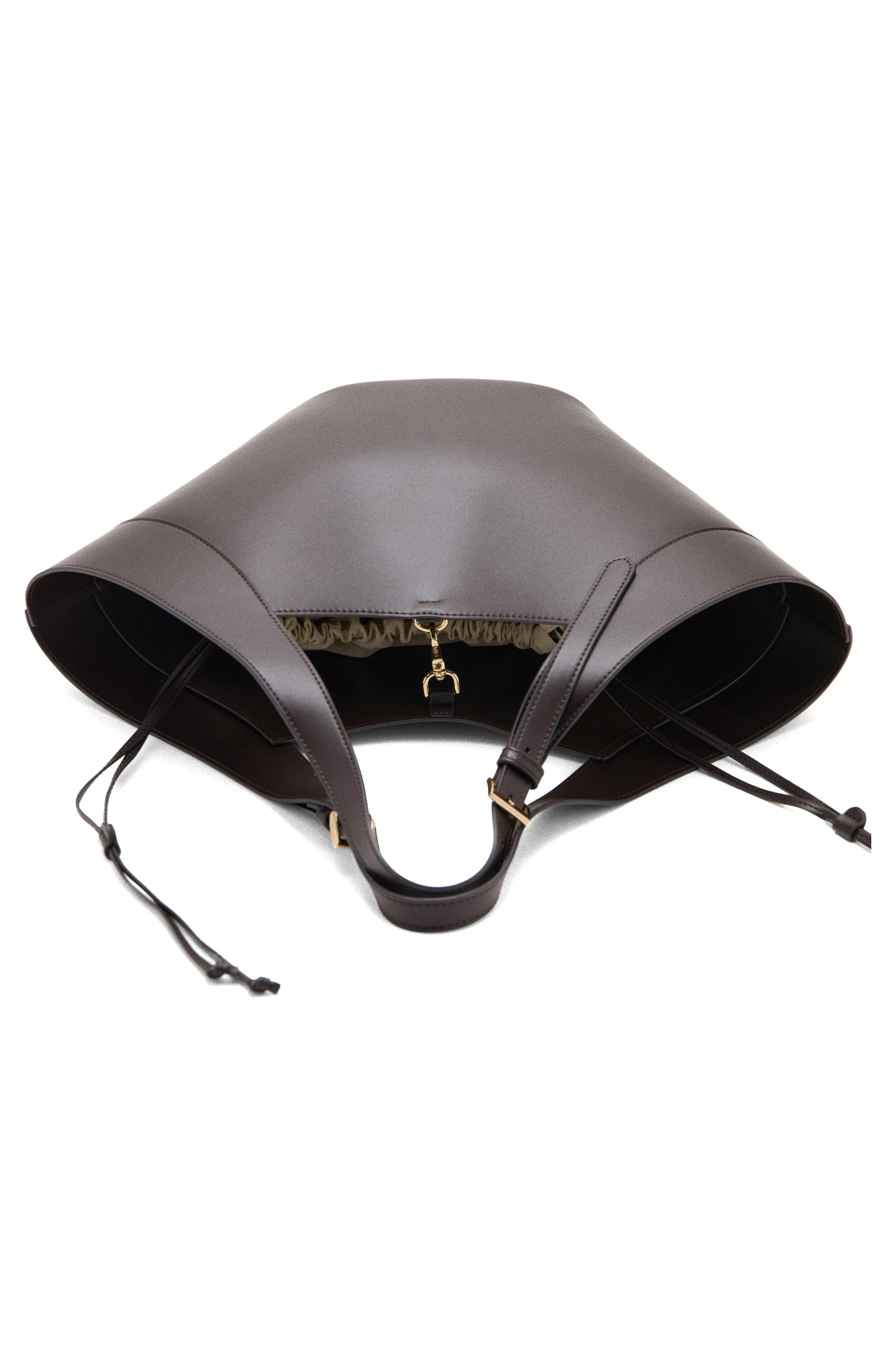 MANGO Large Faux Leather Bucket Bag, Alternate, color, Chocolate