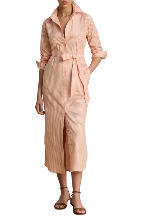 Stripe Long Sleeve Midi Shirtdress