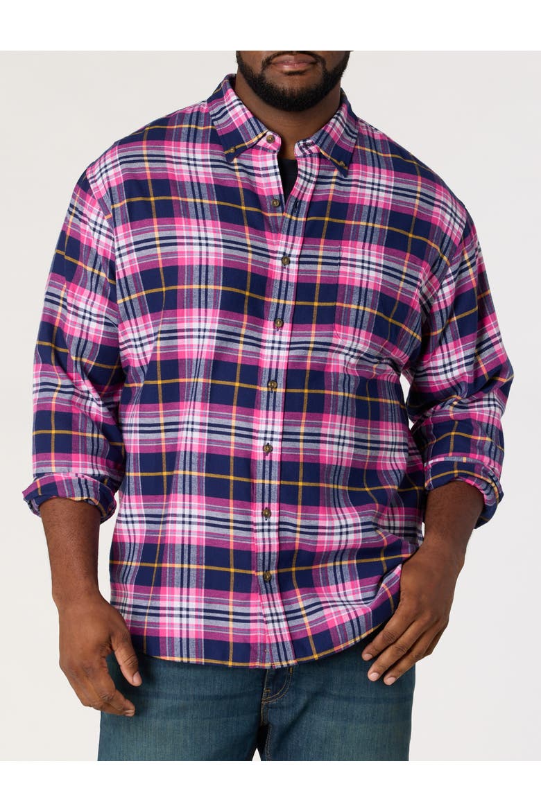 Big & Tall Large Plaid Flannel Sport Shirt V4, Main, color, NAVY PINK