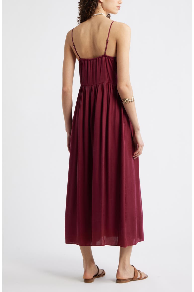Strappy Gathered Midi Dress, Alternate, color, BURGUNDY RHODE