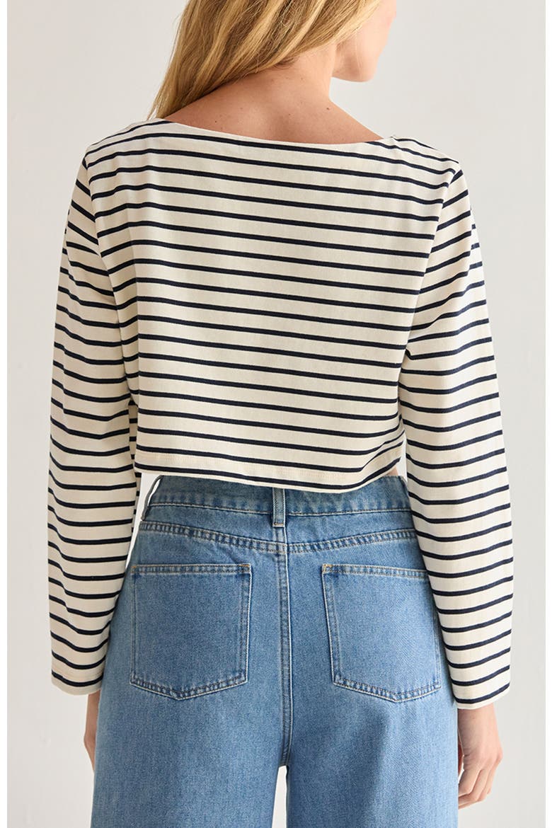 Striped Boatneck Crop Knit Top, Alternate, color, Ivory/Black