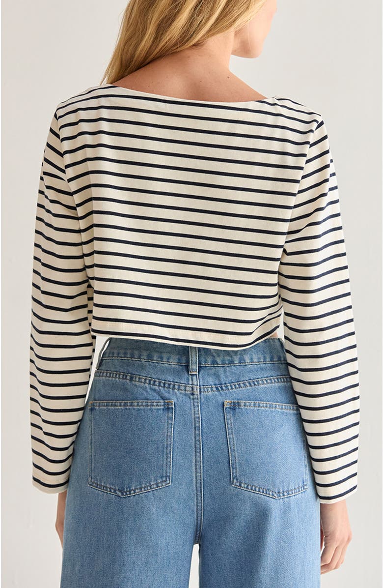 CRESCENT Striped Boatneck Crop Knit Top, Alternate, color, Ivory/Black