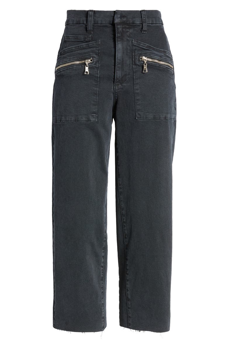 LE JEAN Zip Pocket High Waist Raw Hem Crop Biker Jeans, Alternate, color, 