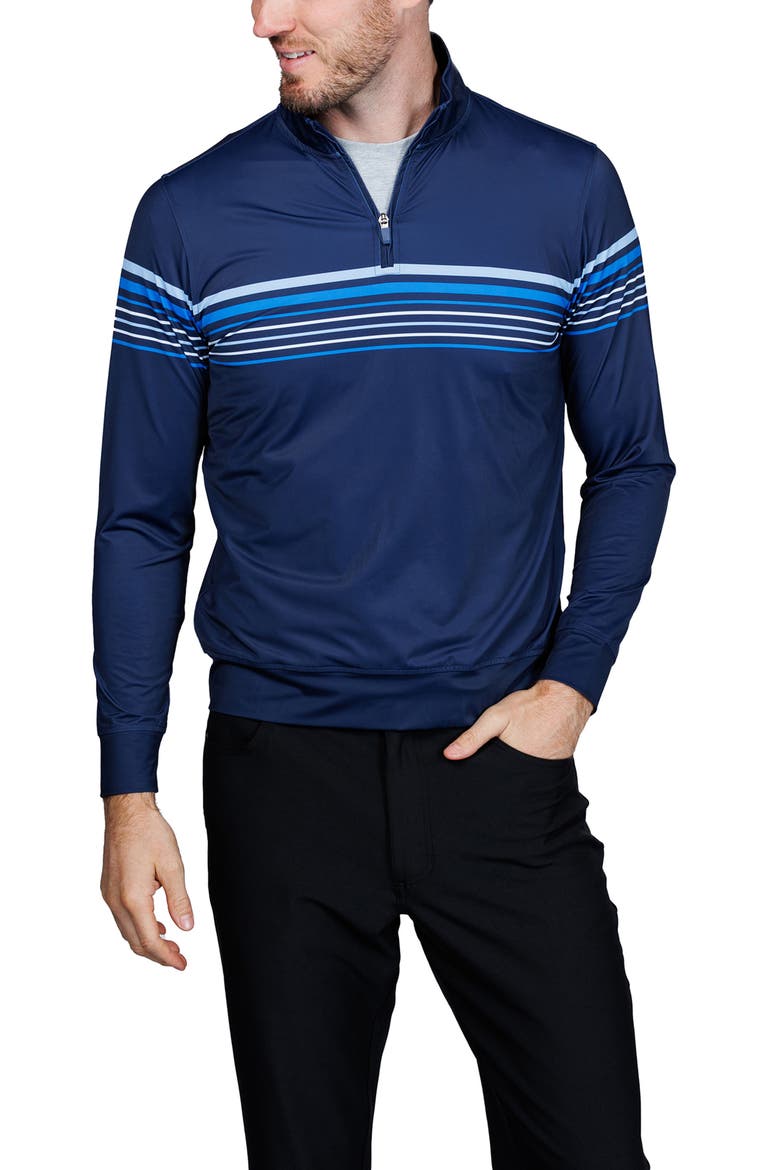 Engineered Stripe Performance Quarter-Zip Polo, Alternate, color, NAVY