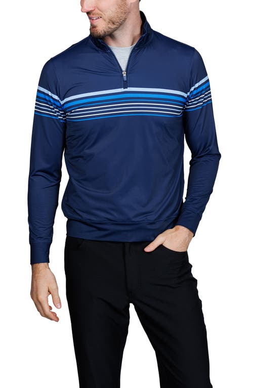 Tailorbyrd Engineered Stripe Performance Quarter-zip Polo In Blue