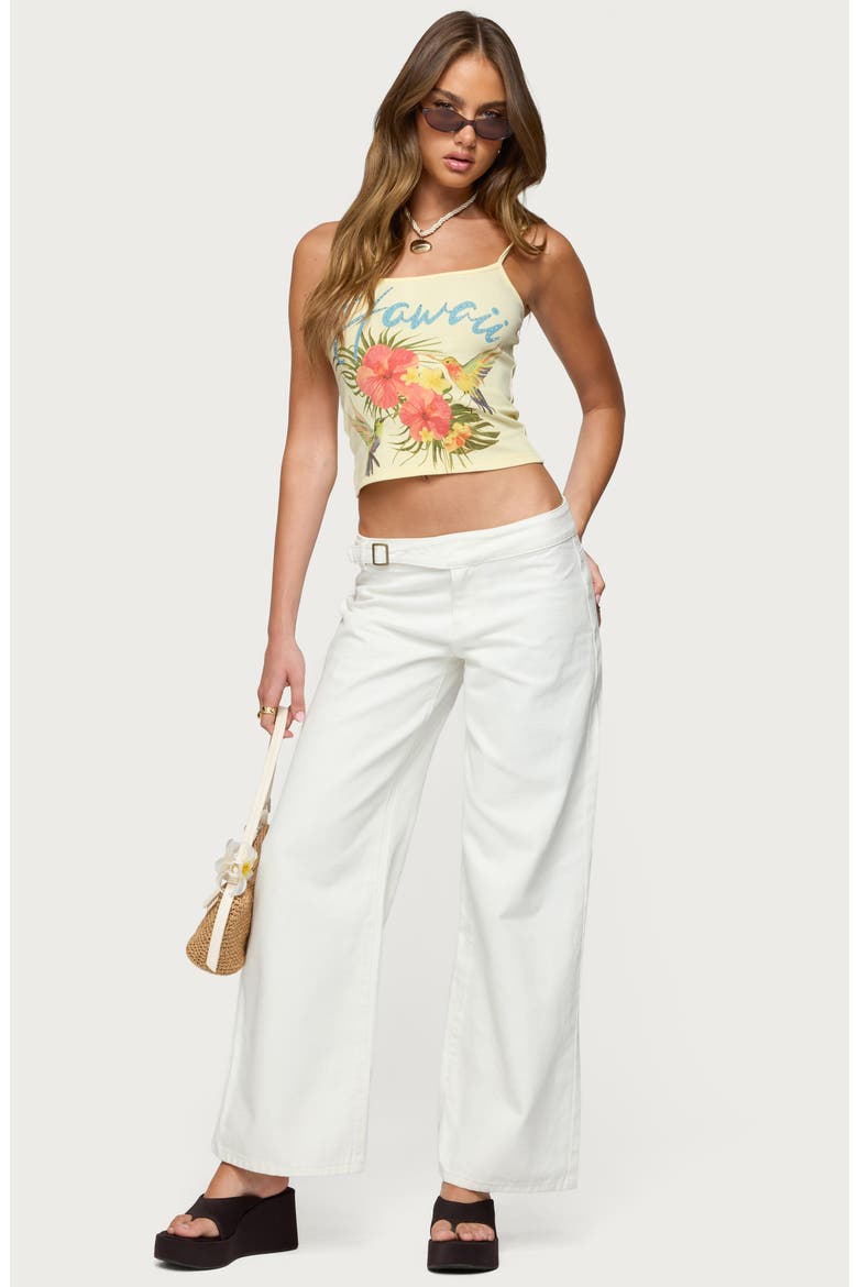 Buckle Tab Low Rise Wide Leg Pants, Alternate, color, WHITE