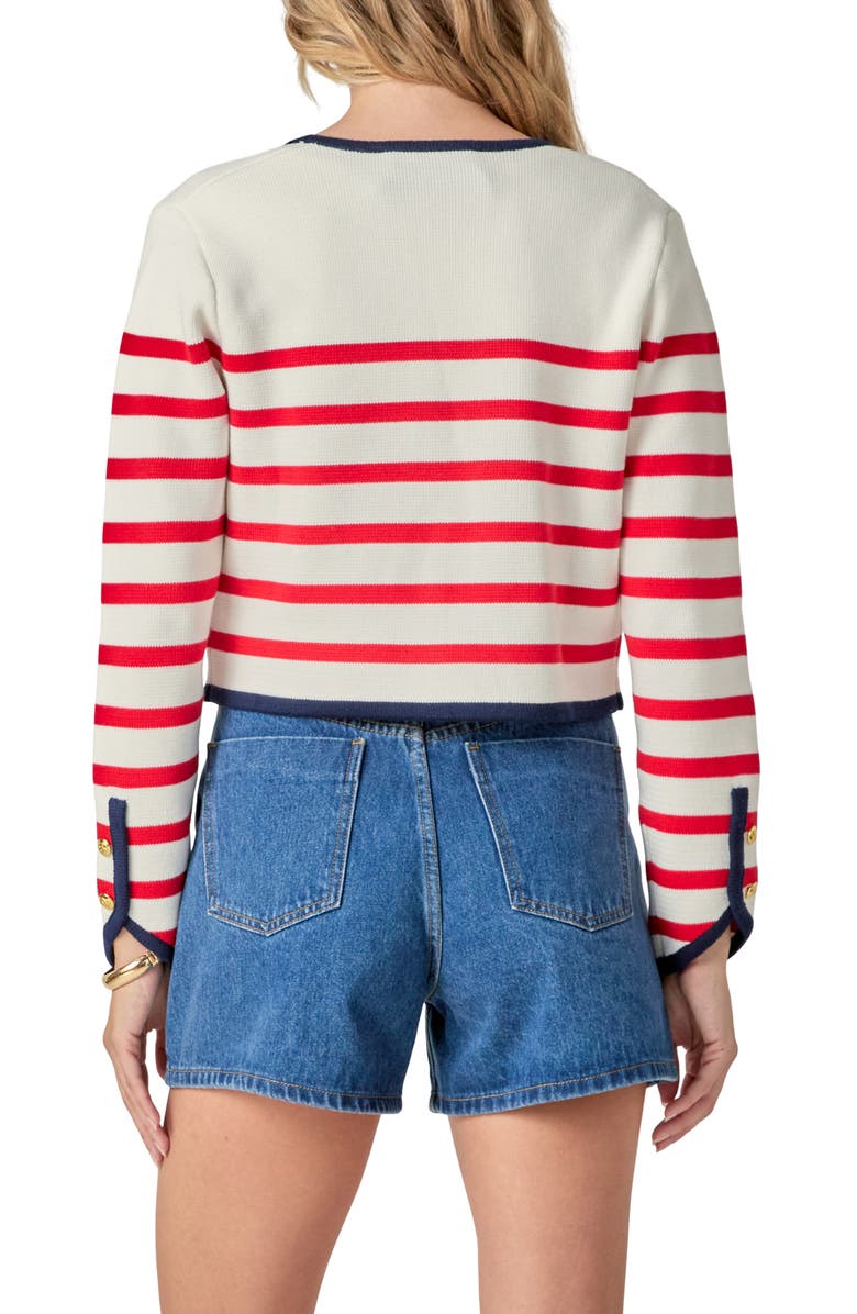 English Factory Stripe Crop Cardigan, Alternate, color, Red Multi